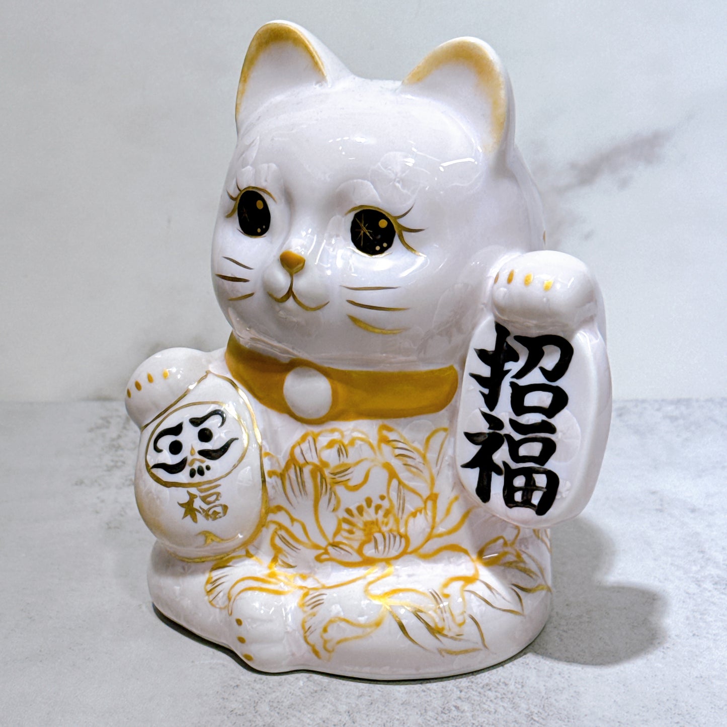 日本清水燒招財貓 達摩 花結晶 桃 招福