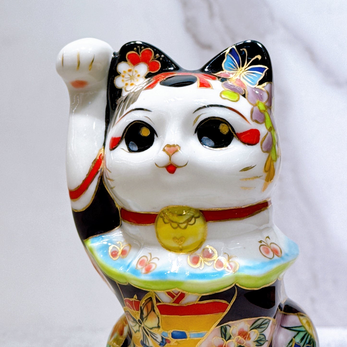 日本清水燒招財貓 色繪 舞妓蝶