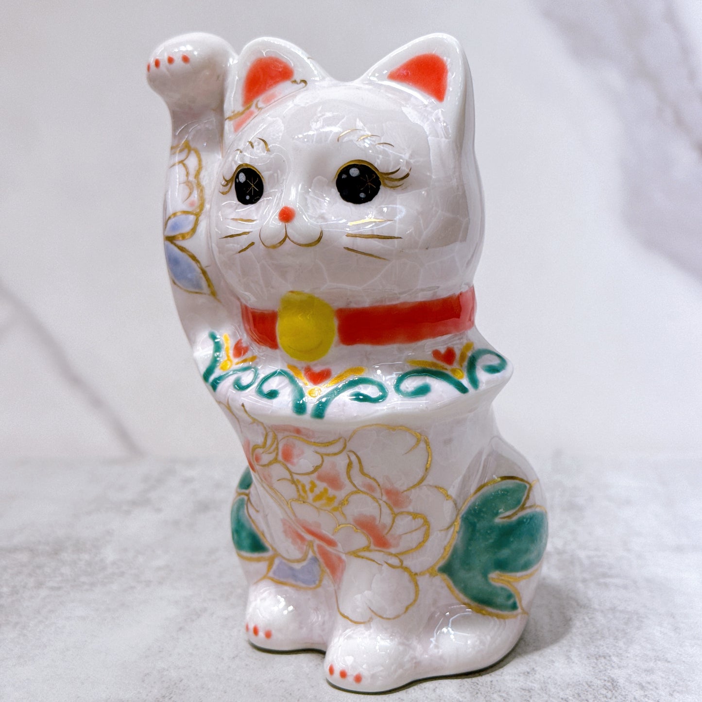 日本清水燒招財貓 花結晶 桃 体花