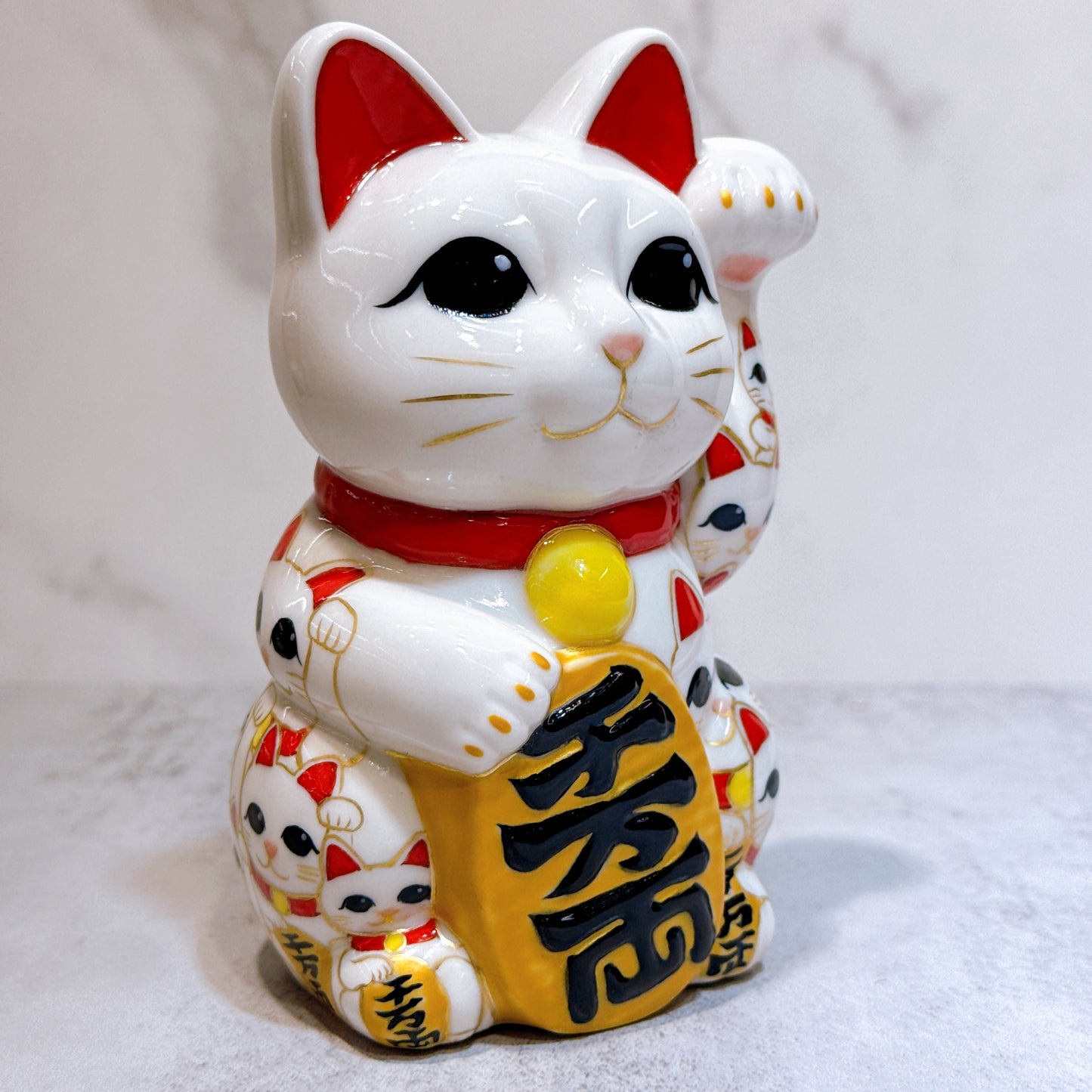 日本清水燒招財貓 仫繪 白地貓陣