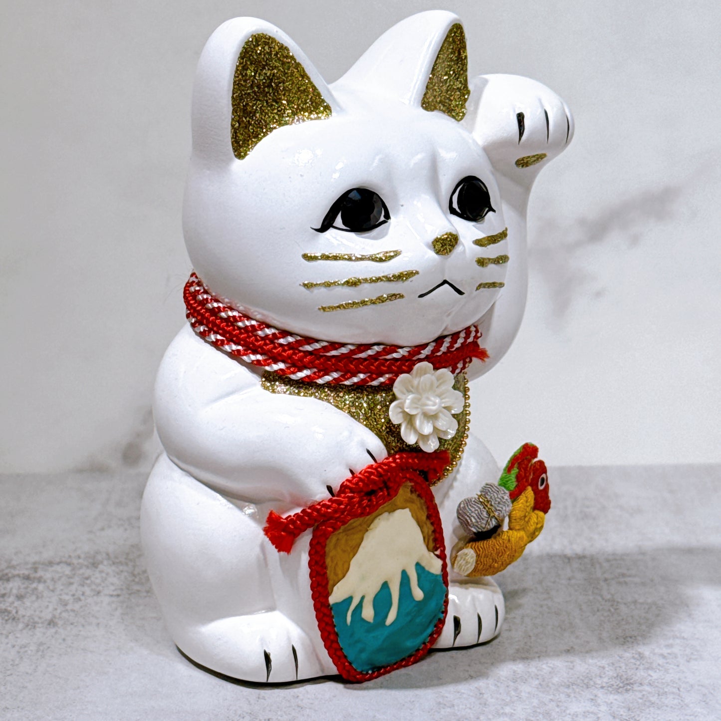 日本花見招財貓 富士 5號 白 左手