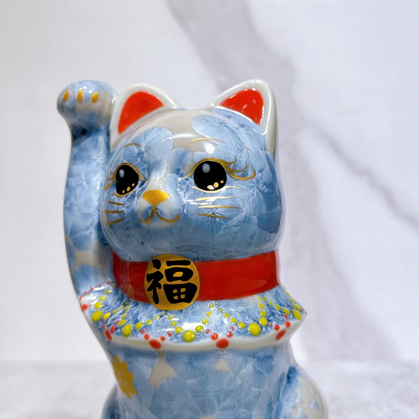 日本清水燒招財貓 花結晶 銀藤 千万両