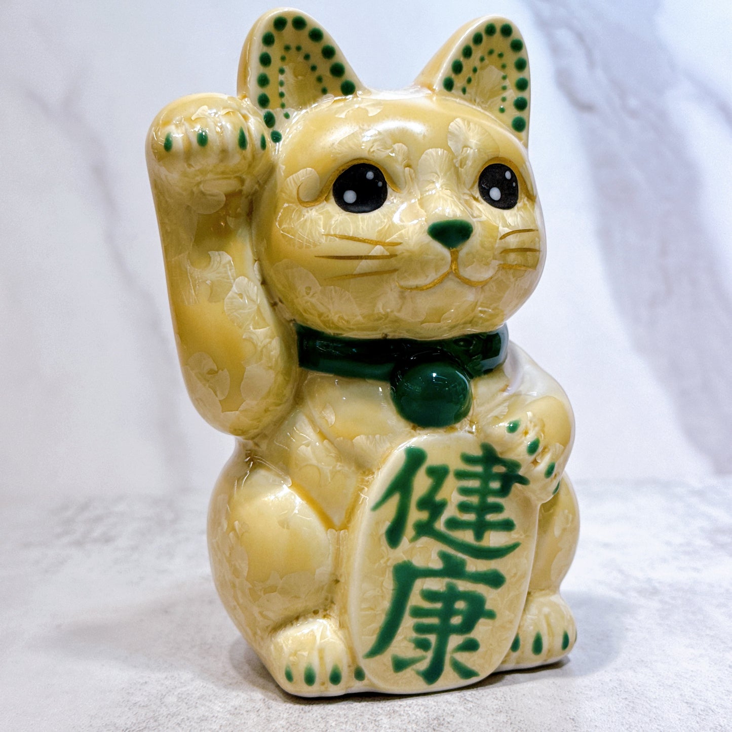 日本清水燒招財貓 花結晶 金花 健康 右