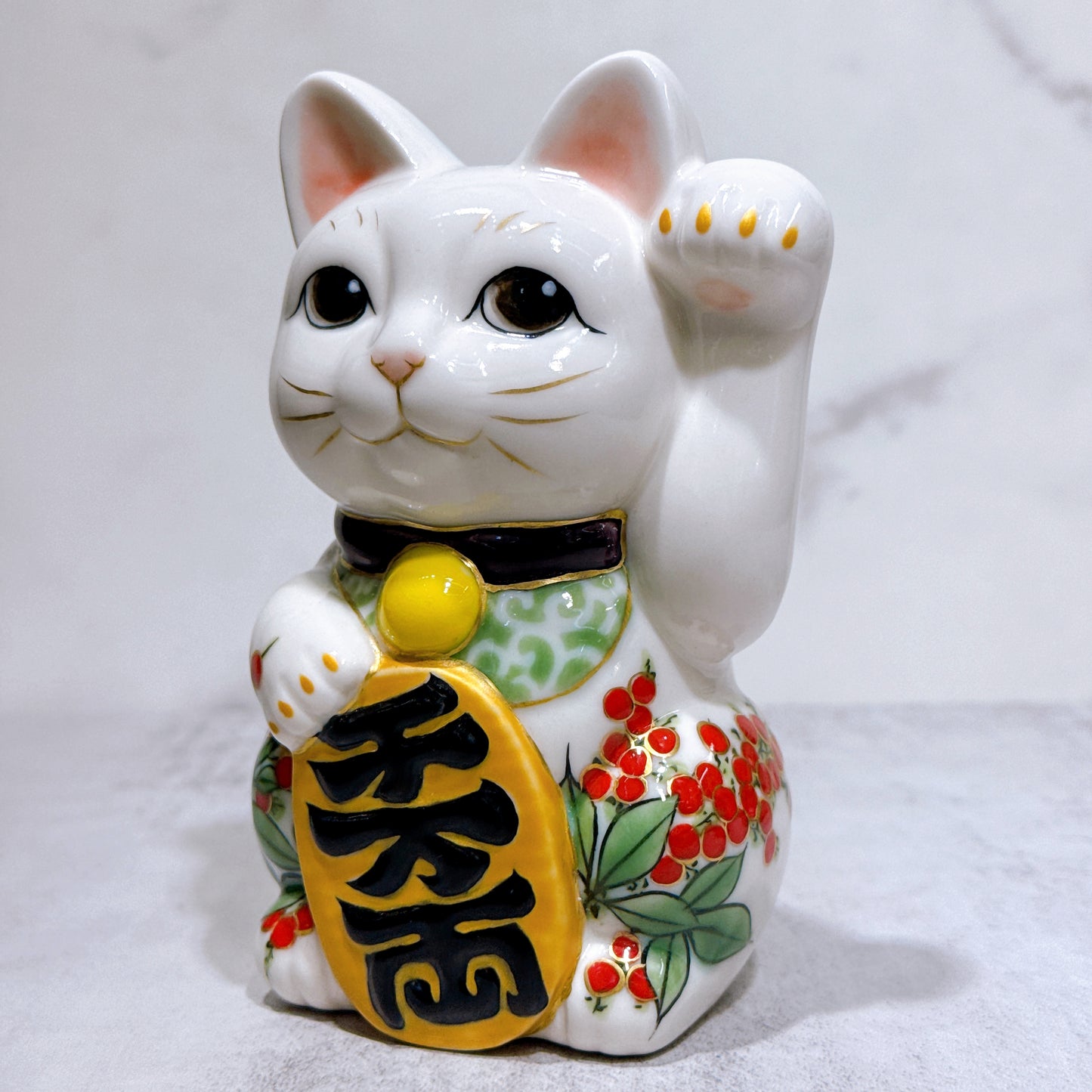 日本清水燒招財貓 色繪 鄉守柴福