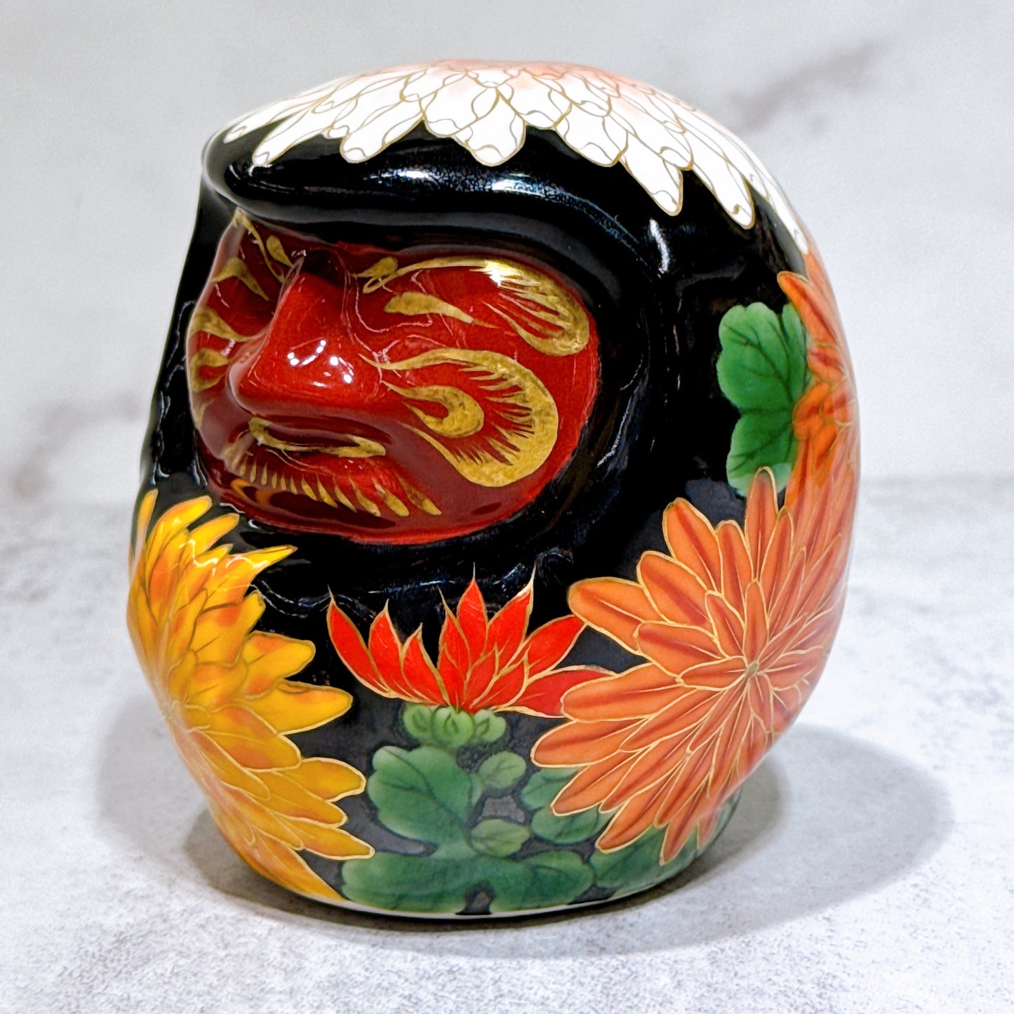 日本清水烧达摩 色绘 伊藤若冲 菊 小号