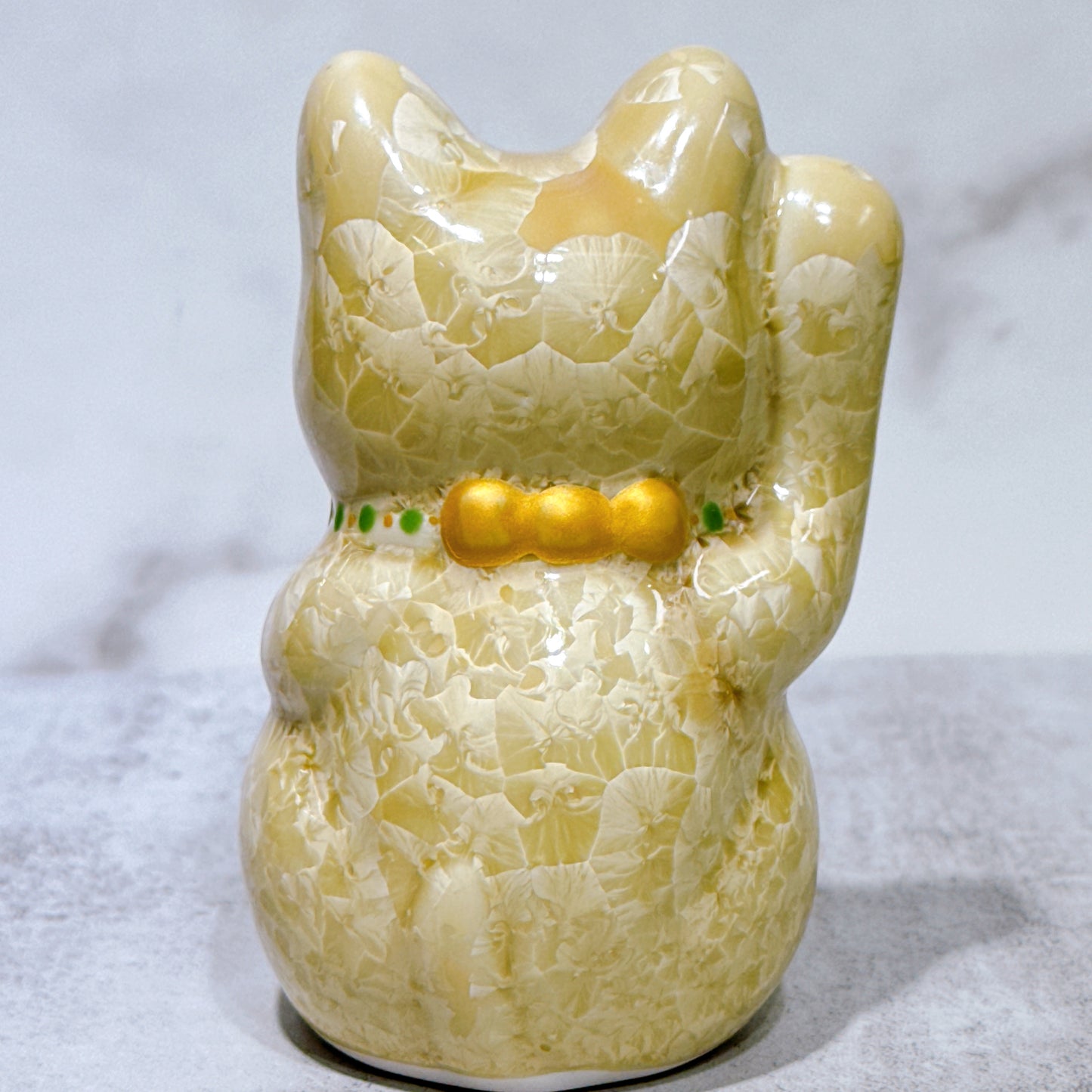 日本清水燒招財貓 花結晶 金花 右 特小