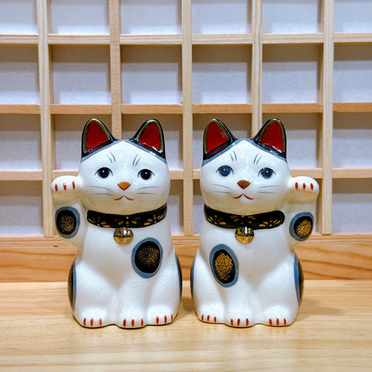 日本陶彩菊花招財貓 綠色 小號