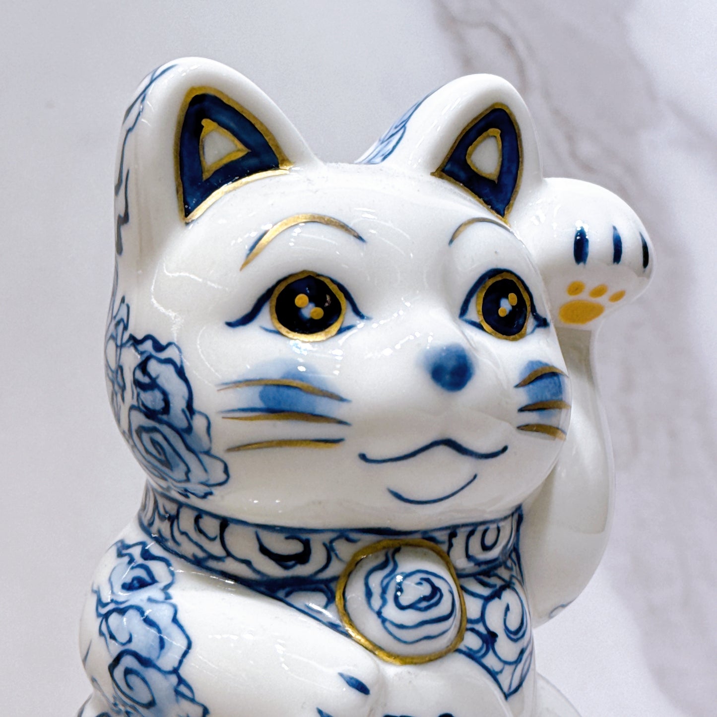 日本清水烧招财猫染付腾龙