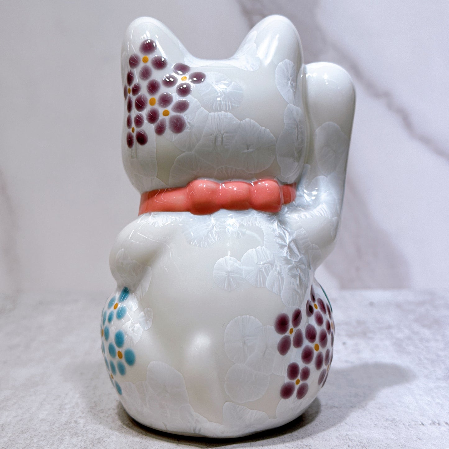 日本清水烧招财猫 花结晶 白 体花 健康 右