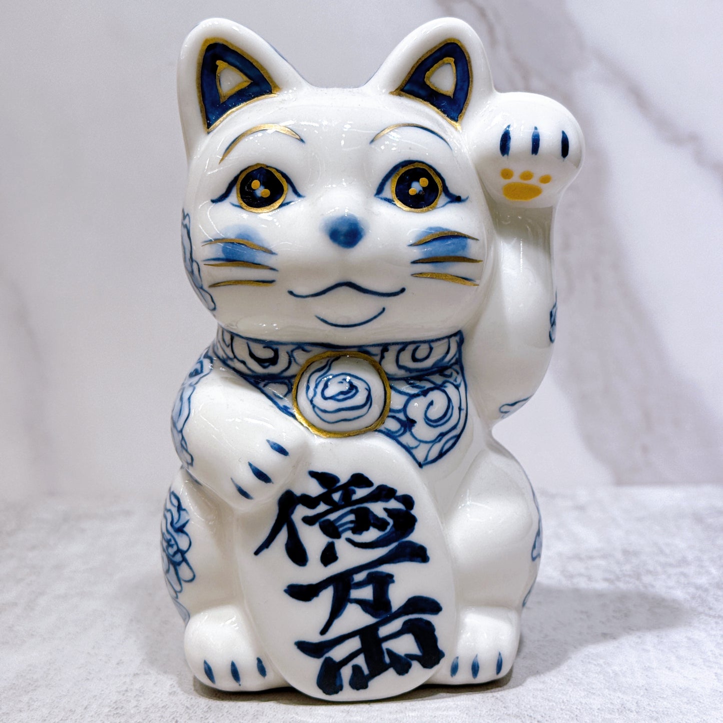 日本清水烧招财猫染付腾龙