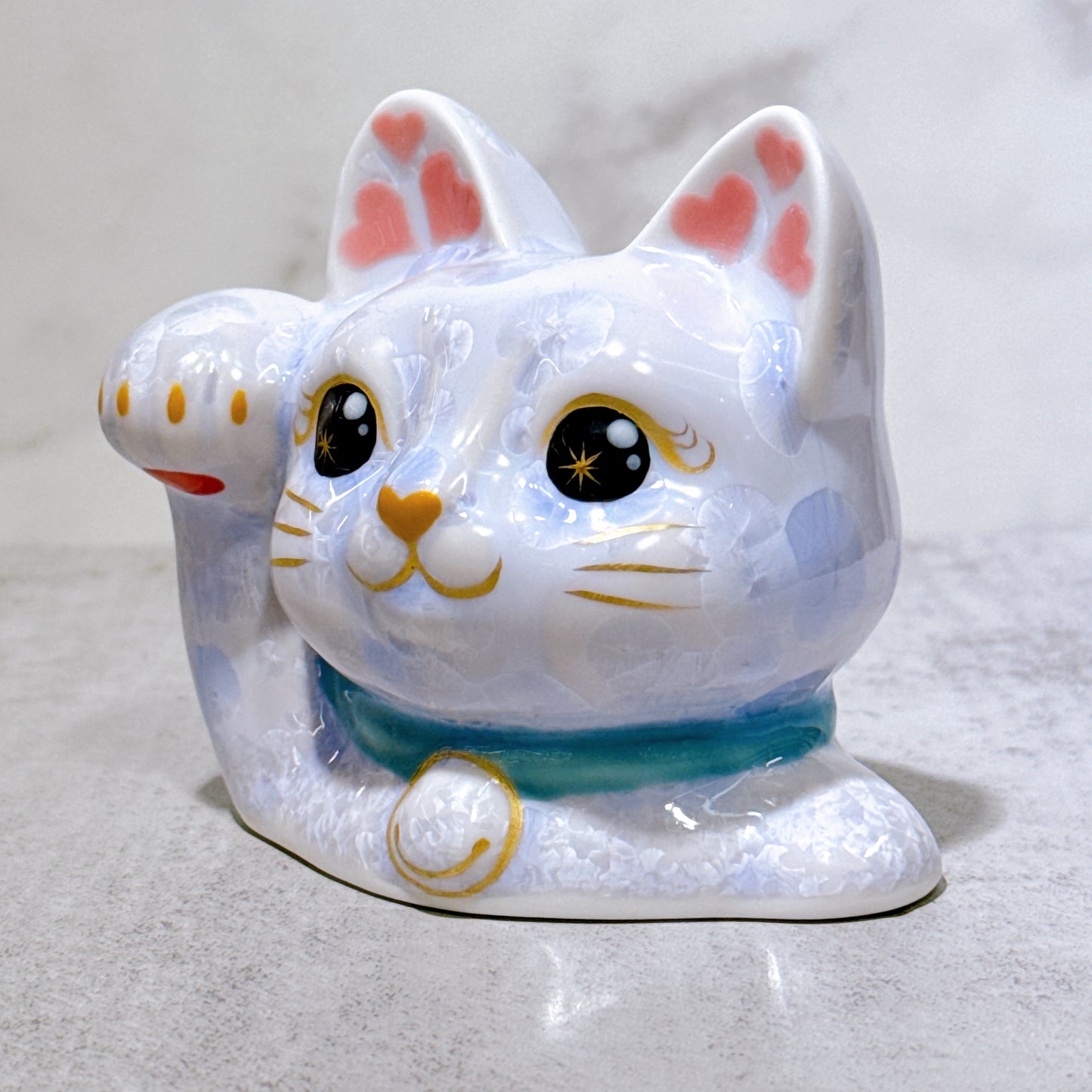 日本清水燒招財貓 貓半身 花結晶 藤