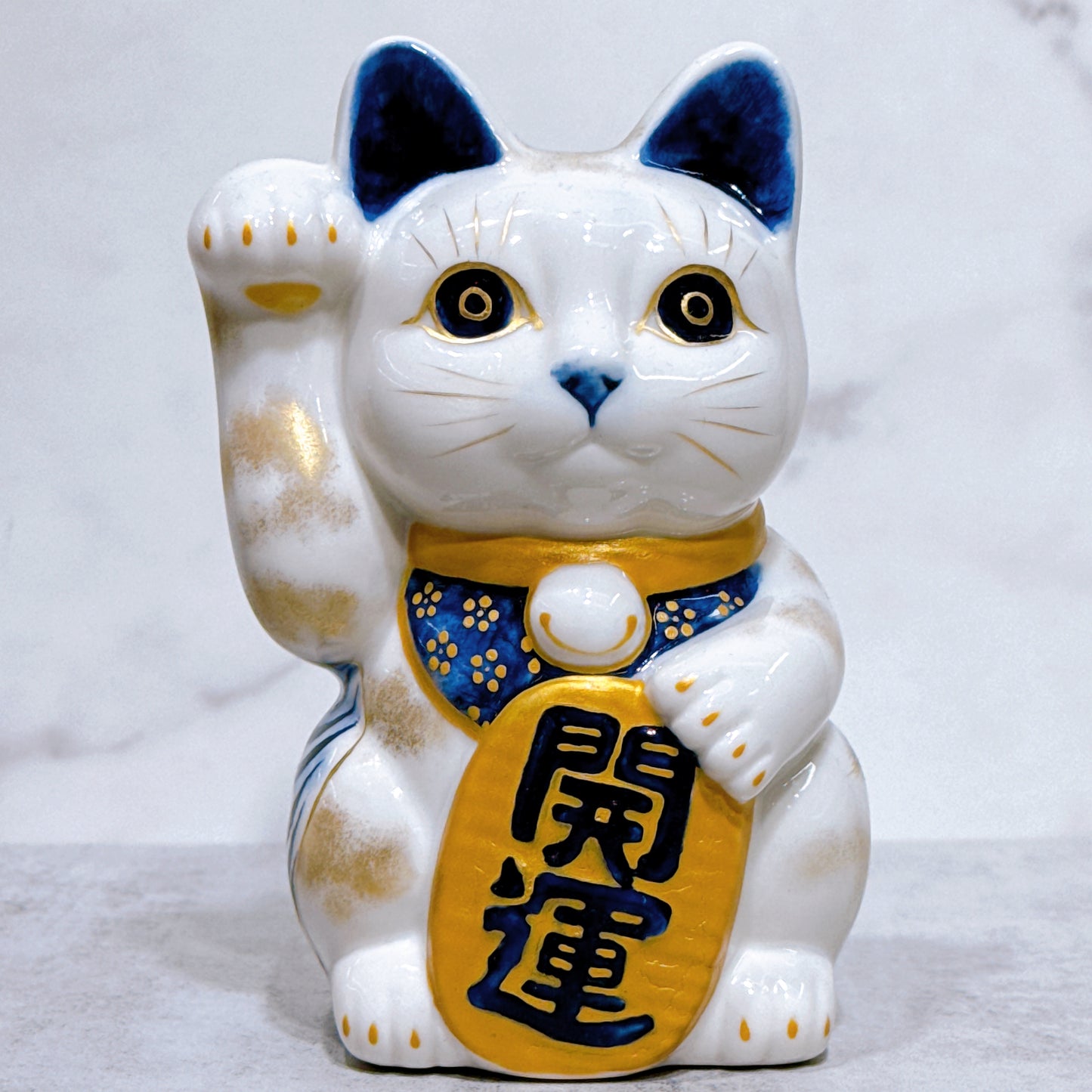 日本清水燒招財貓 染付 金彩 伊藤若沖 虎