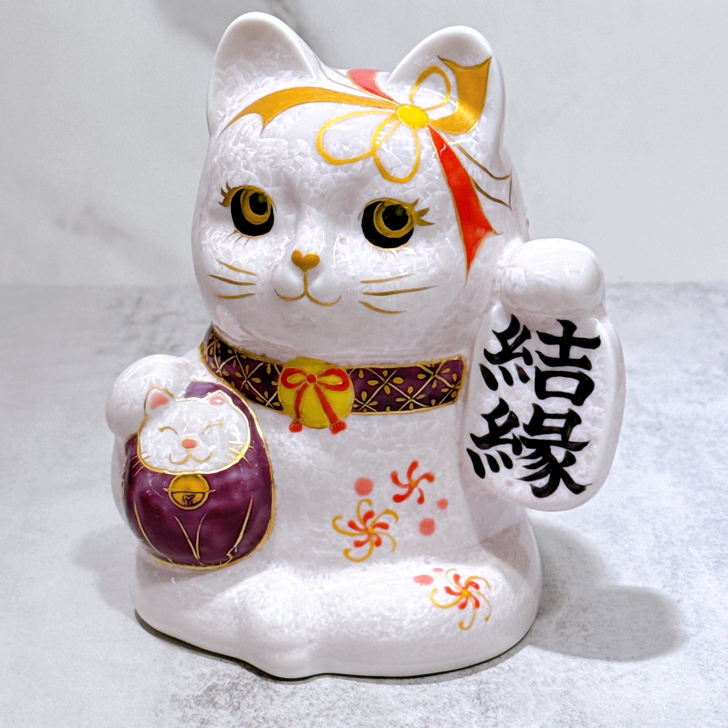 日本清水燒招財貓 達摩 花結晶 桃 結緣