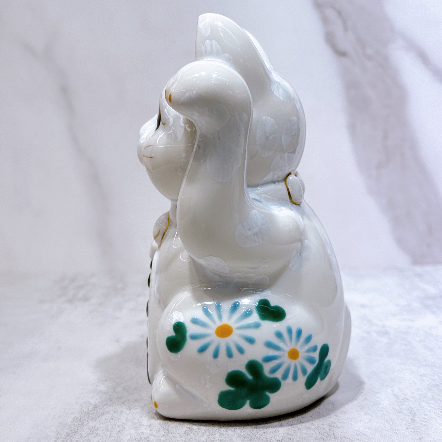 日本清水燒招財貓 花結晶 白 体花 千万両 左