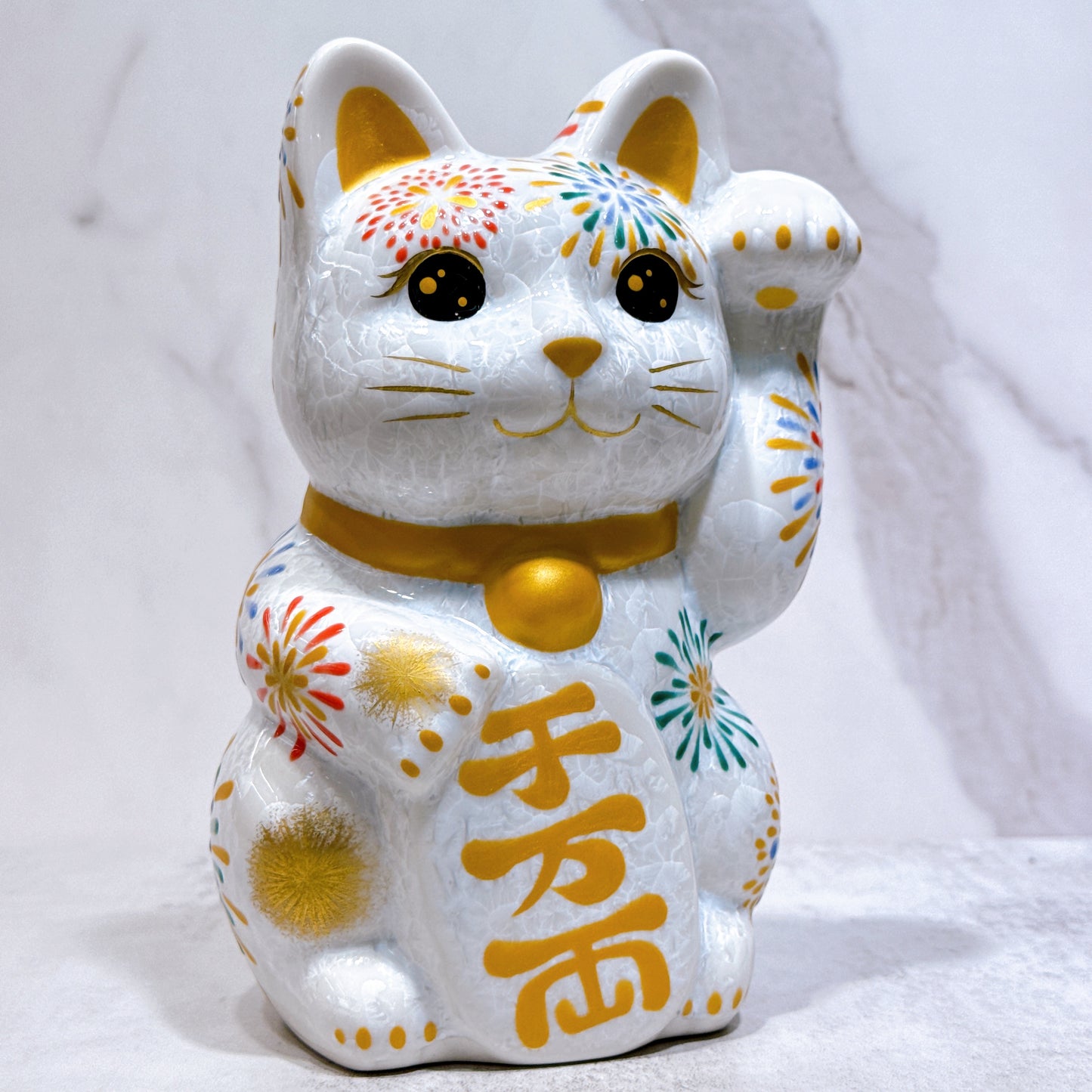 日本清水燒招財貓 色繪 花火 特大