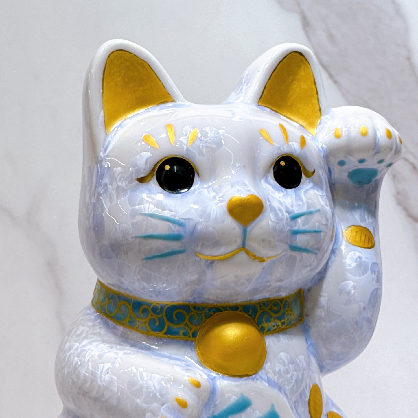 日本清水燒招財貓 花結晶 藤 体小判 特大