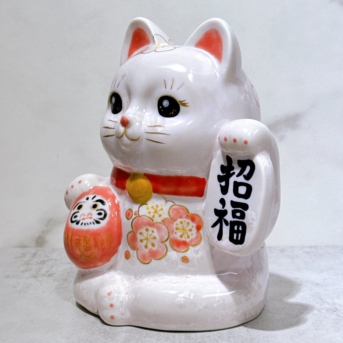 日本清水燒招財貓 達摩 花結晶 桃 招福