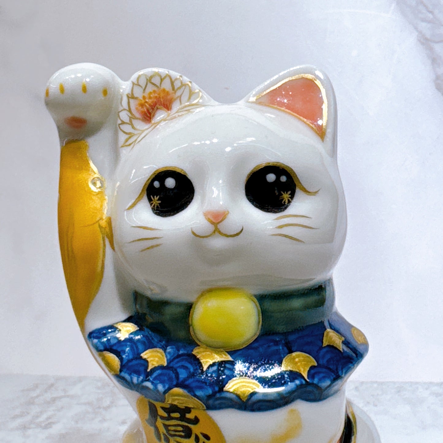 日本清水燒招財貓 色繪 鯉