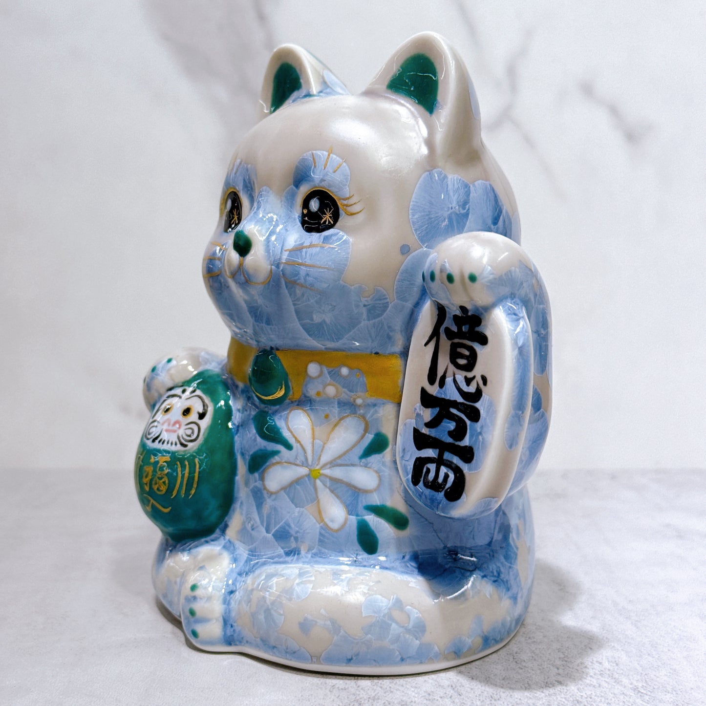 日本清水燒招財貓 達摩 花結晶 銀藤 億万両