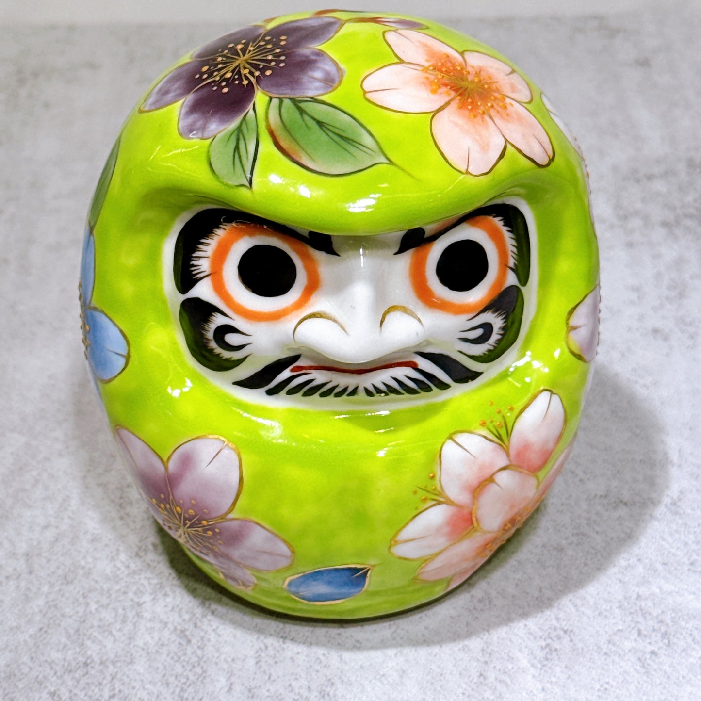 日本清水燒達摩 色繪 綠地櫻 小號
