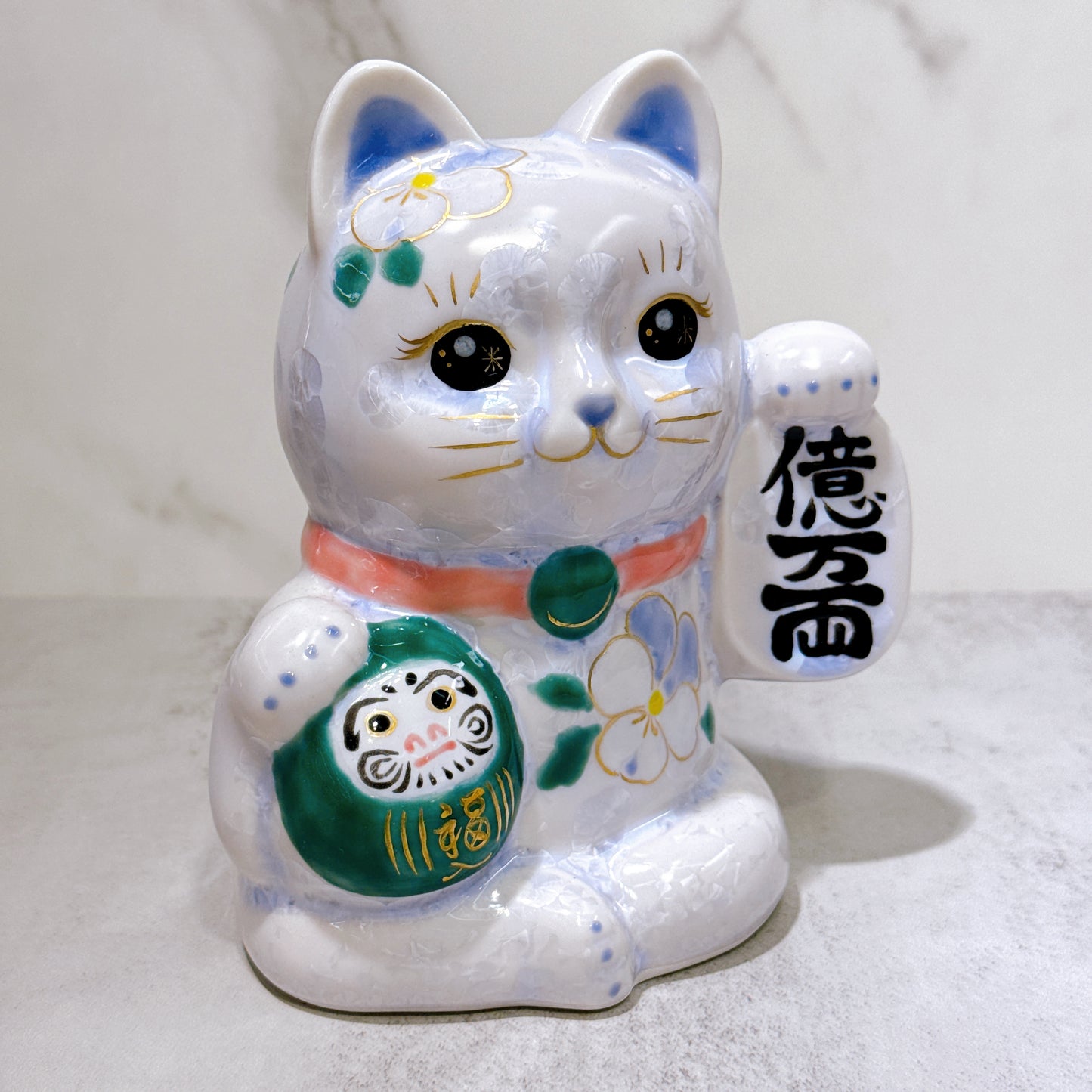 日本清水燒招財貓 達摩 花結晶 藤 億万両