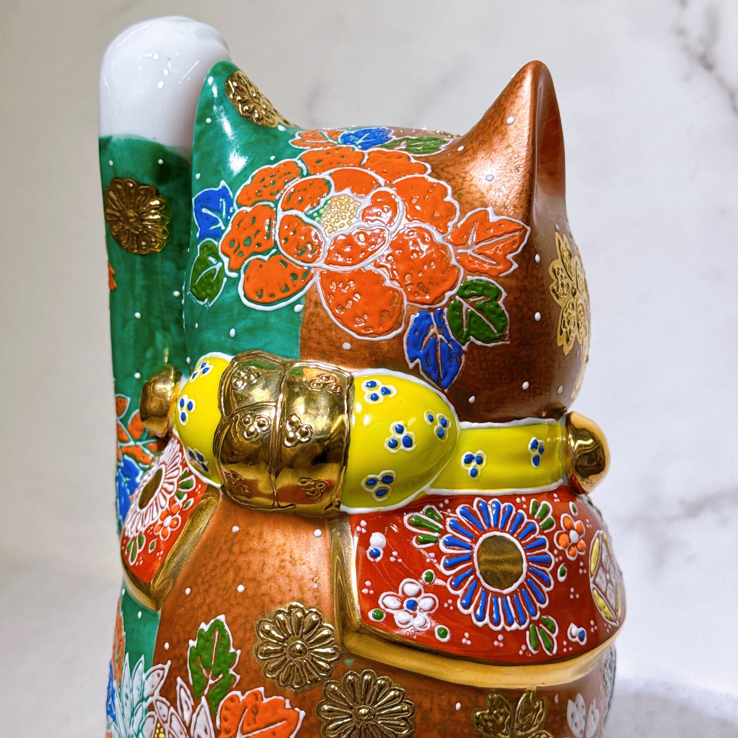日本九谷燒招財貓 桃綠櫻盛 8號