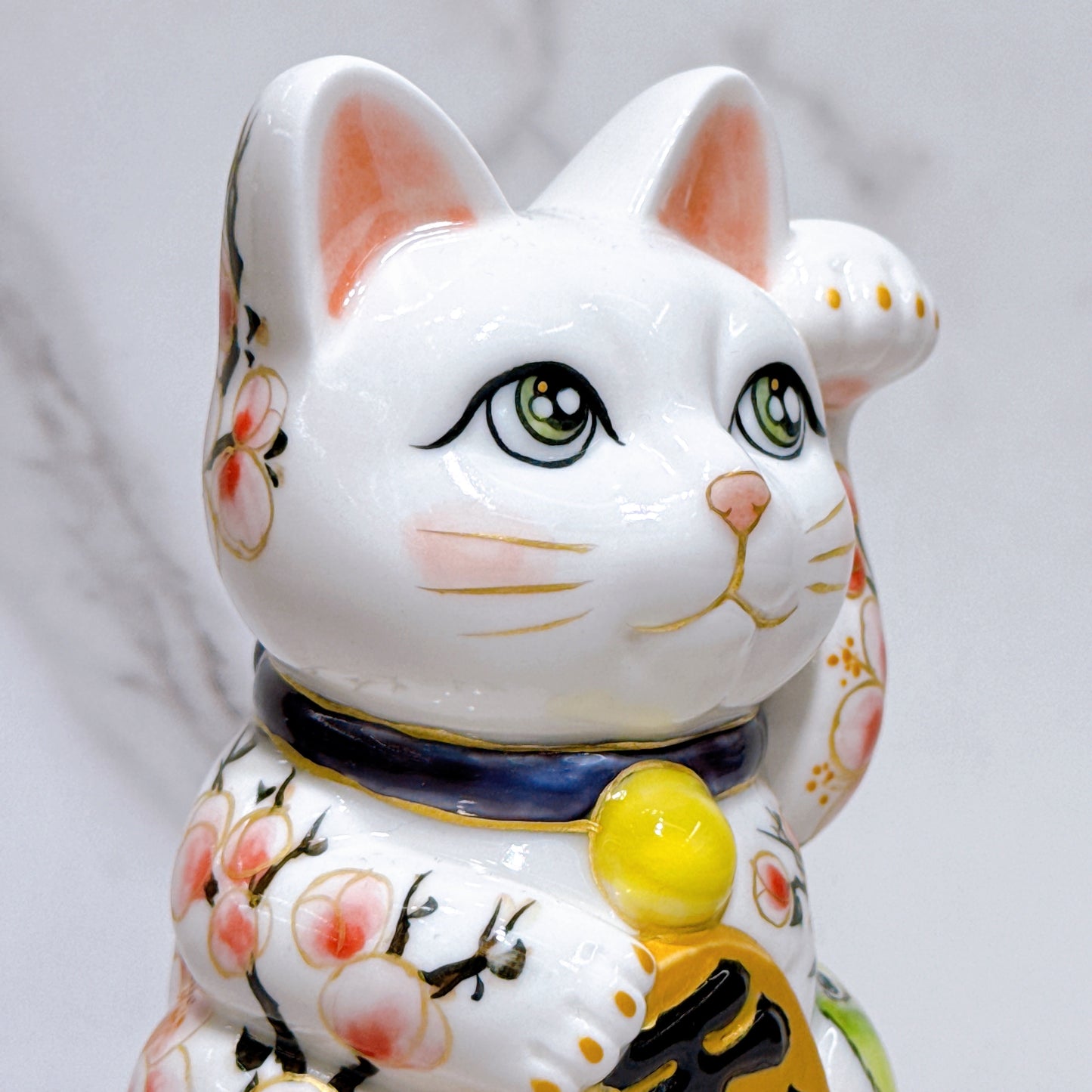 日本清水燒招財貓 色繪 梅花草鳥