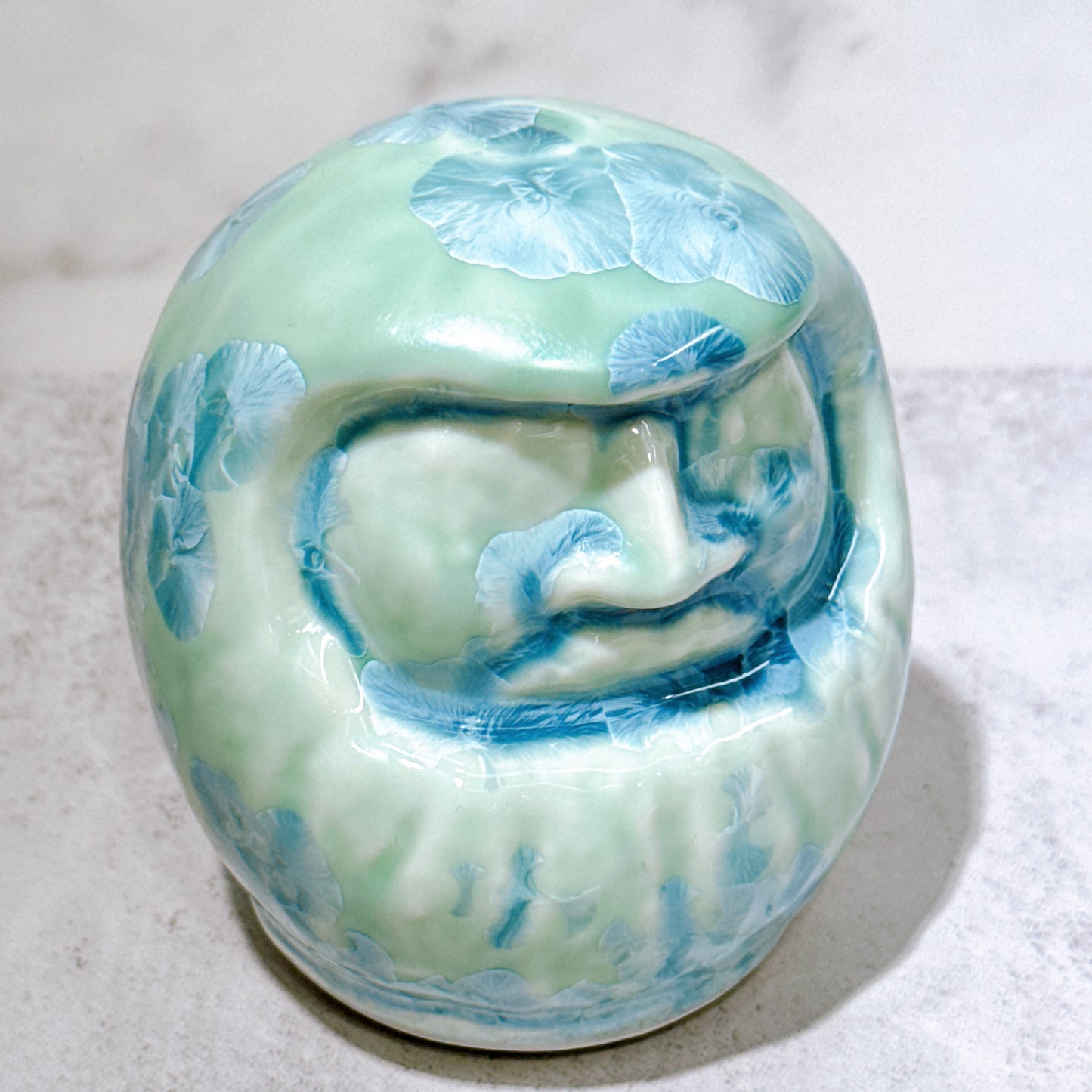 日本清水燒達摩 花結晶 綠 無地 小號
