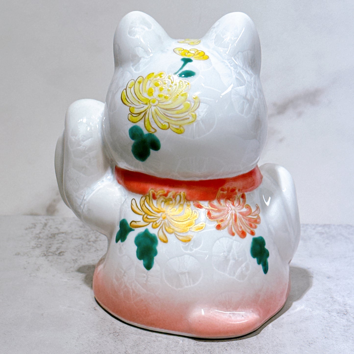 日本清水燒招財貓 達摩 花結晶 桃白 億万両