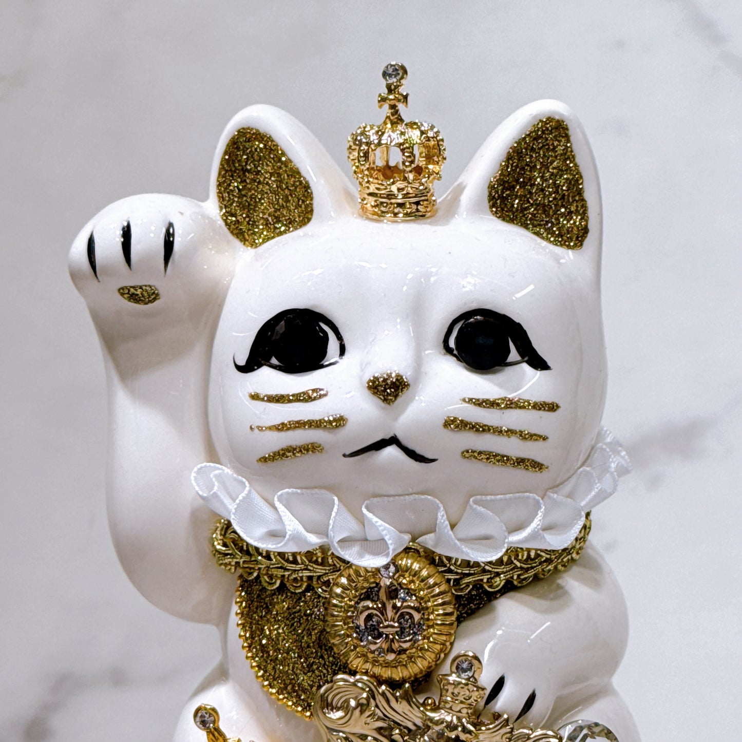 日本花見招財貓 金冠皇爵 5號 白