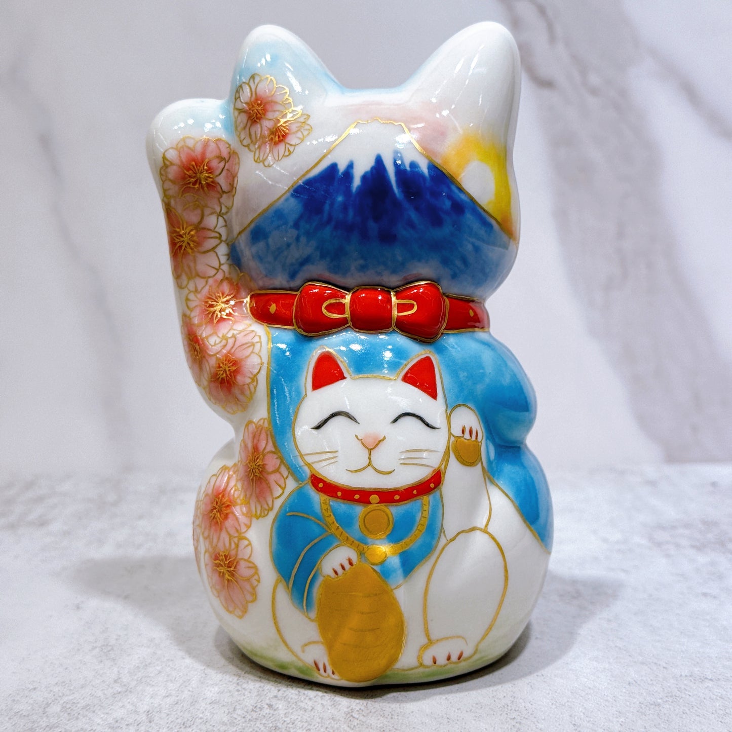 日本清水燒招財貓 仫繪 富士櫻貓大神