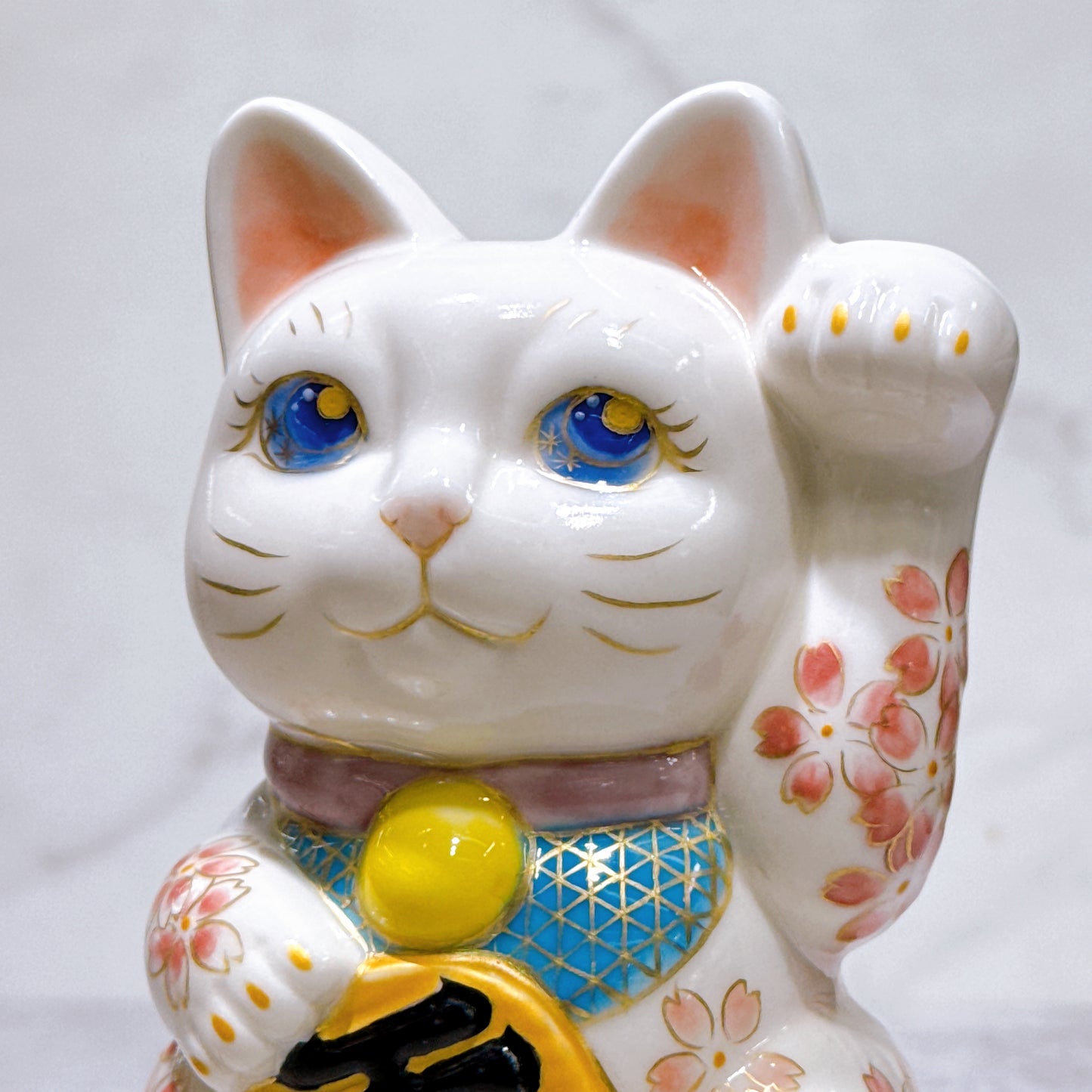 日本清水燒招財貓 色繪 富士山芝櫻