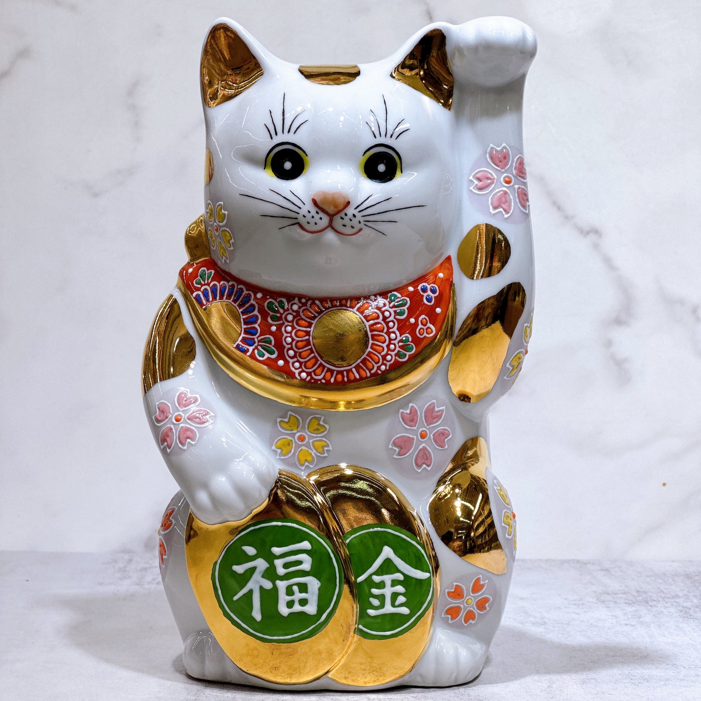 日本九谷燒招財貓 金櫻盛 7號