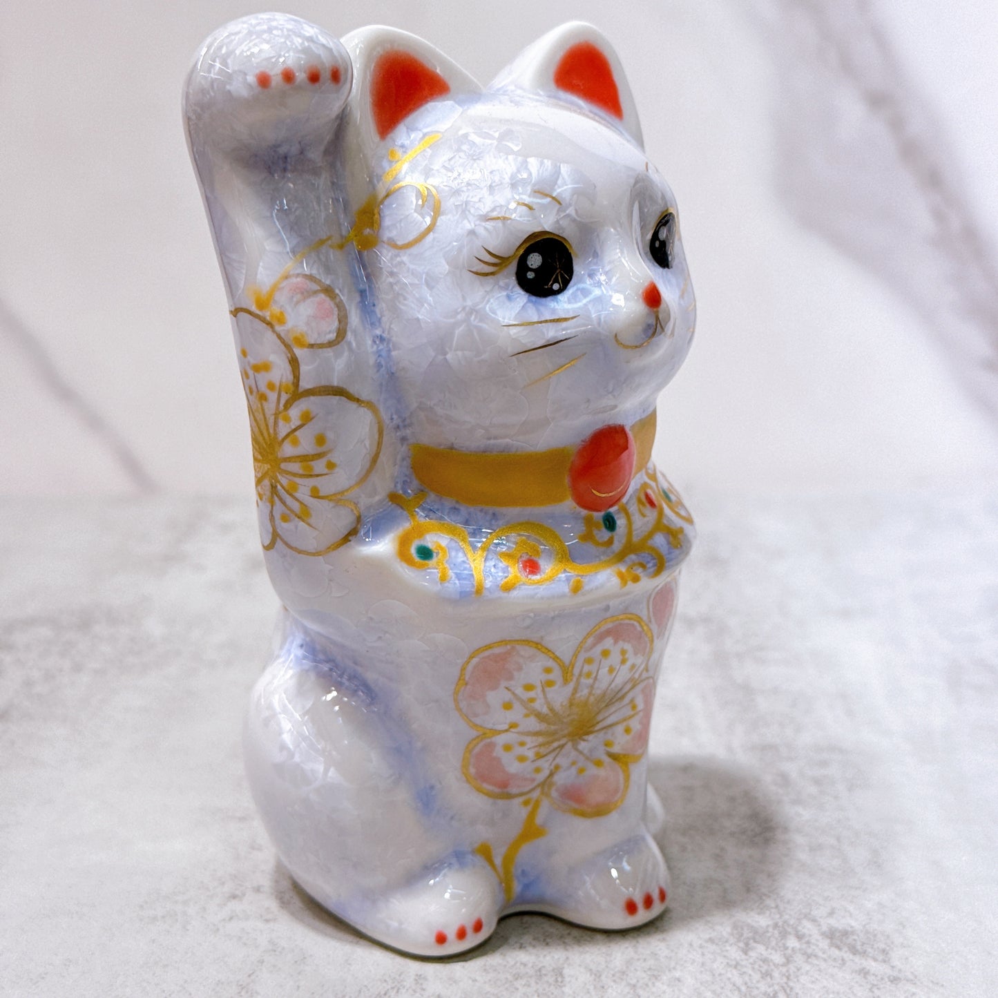 日本清水燒招財貓 花結晶 藤 体花