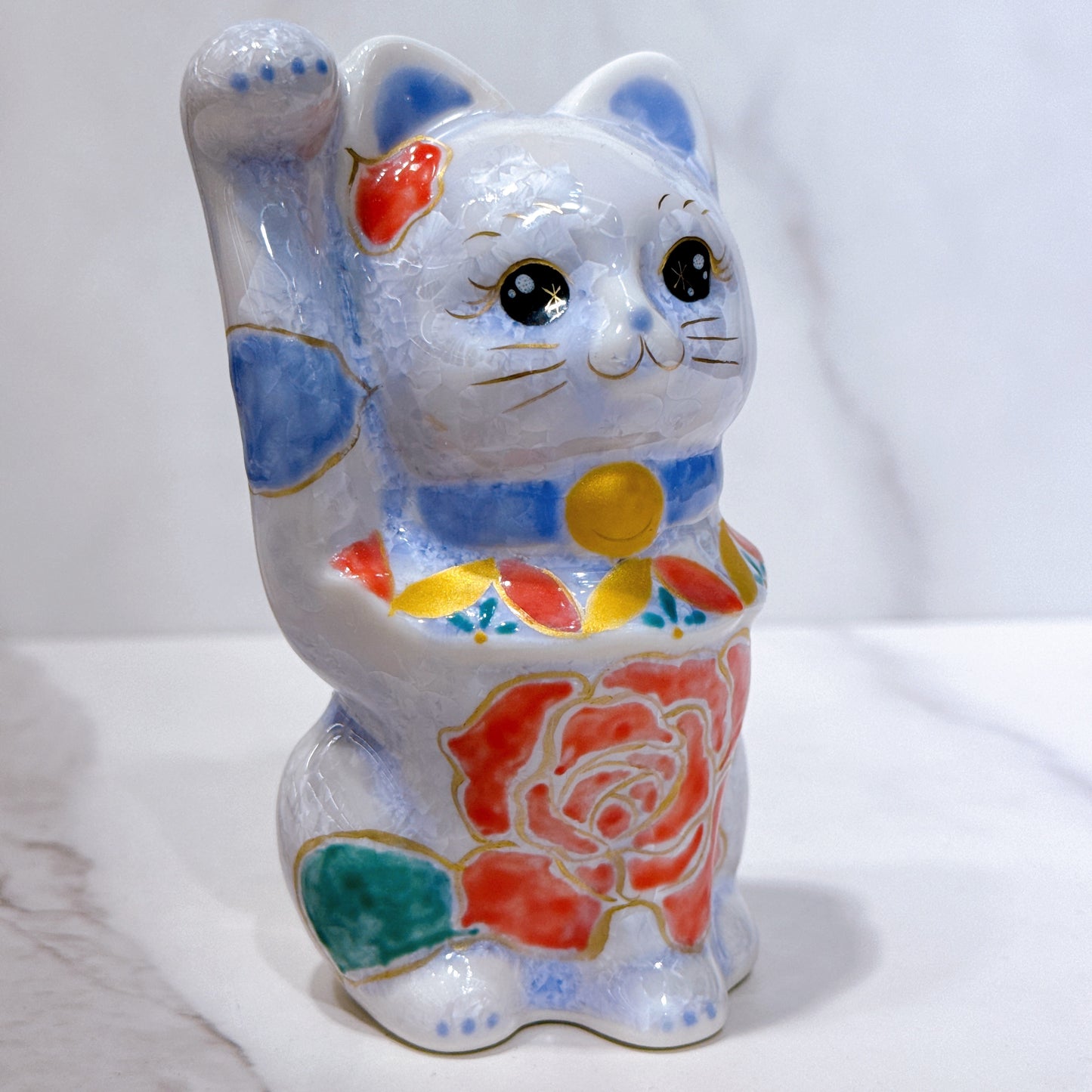 日本清水燒招財貓 花結晶 藤 体花