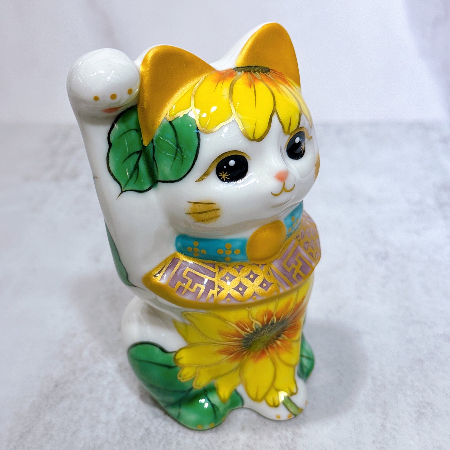 日本清水燒招財貓 色繪 向日葵