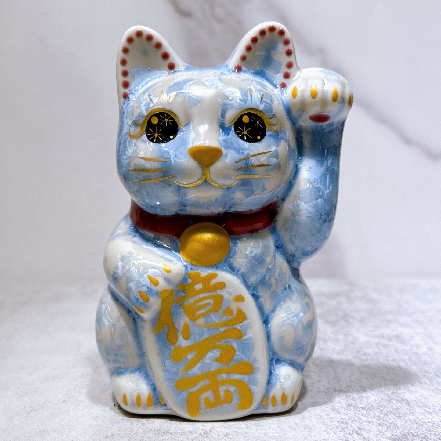日本清水燒招財貓 花結晶 銀藤 億萬両 左 特小