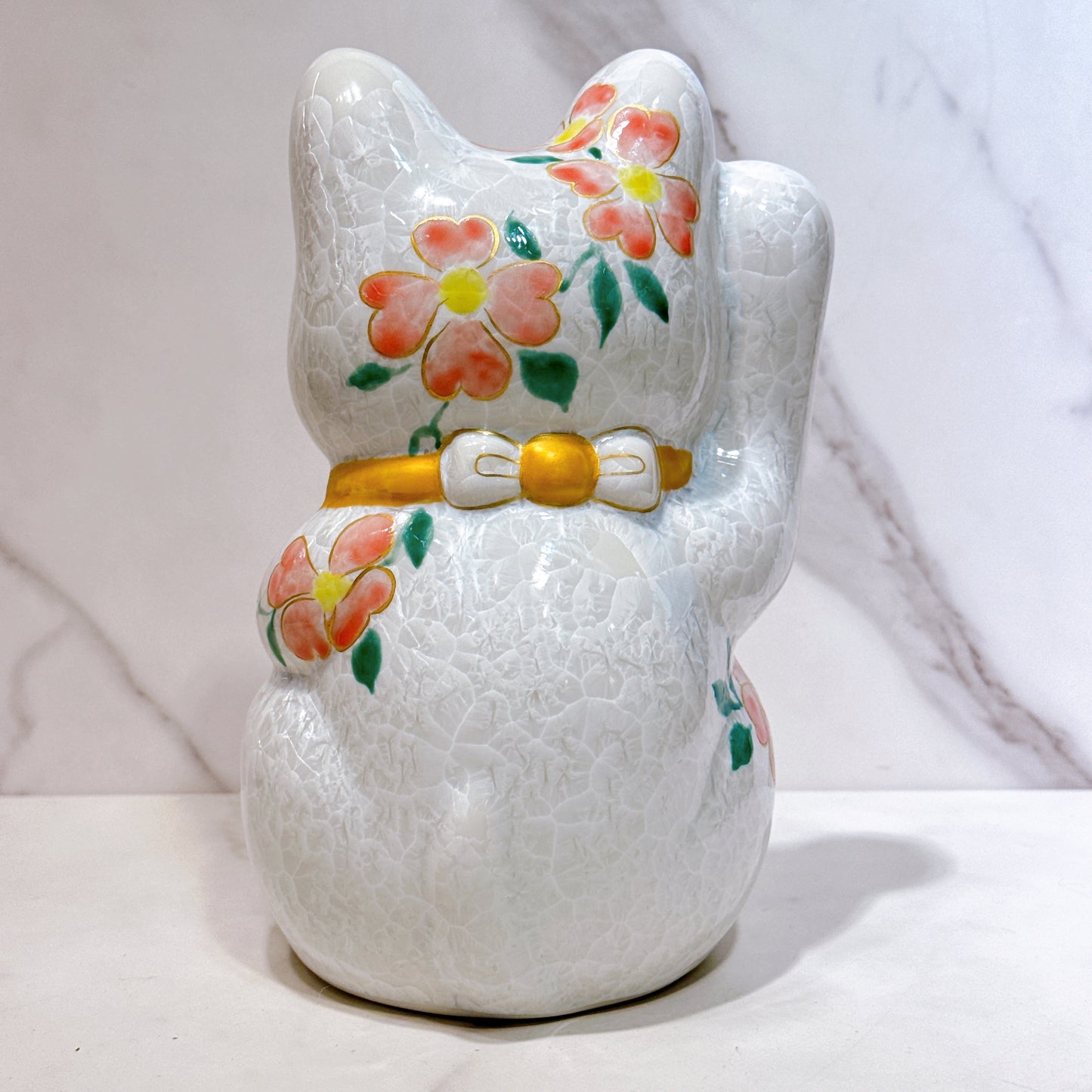 Japanese Kiyomizu-yaki lucky cat flower crystallization, millions of taels of flower, extra large right
