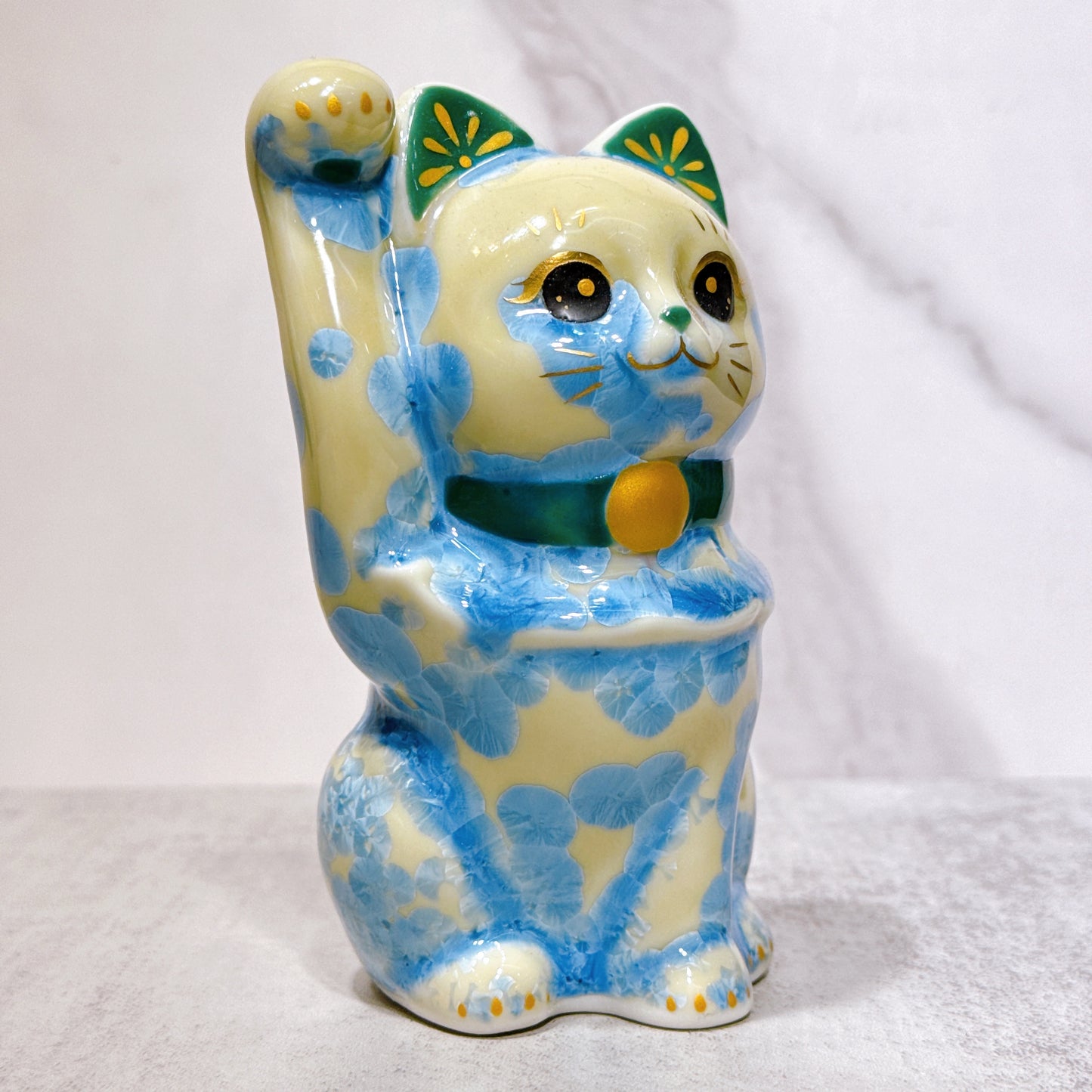 日本清水燒招財貓 花結晶 縹