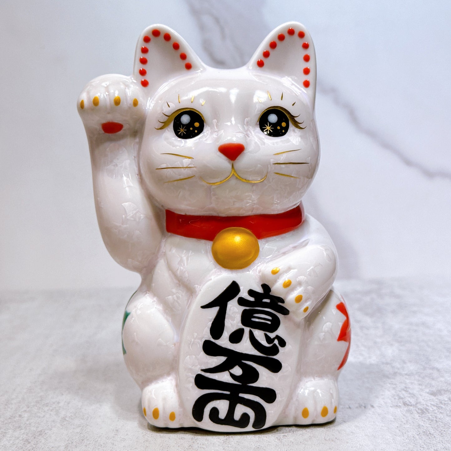 日本清水烧招财猫 花结晶 桃 体花 亿万两 右