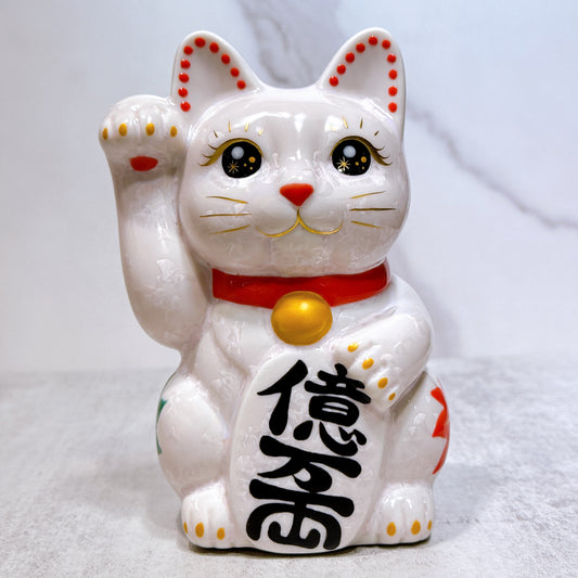 日本清水燒招財貓 花結晶 桃 体花 億万両 右