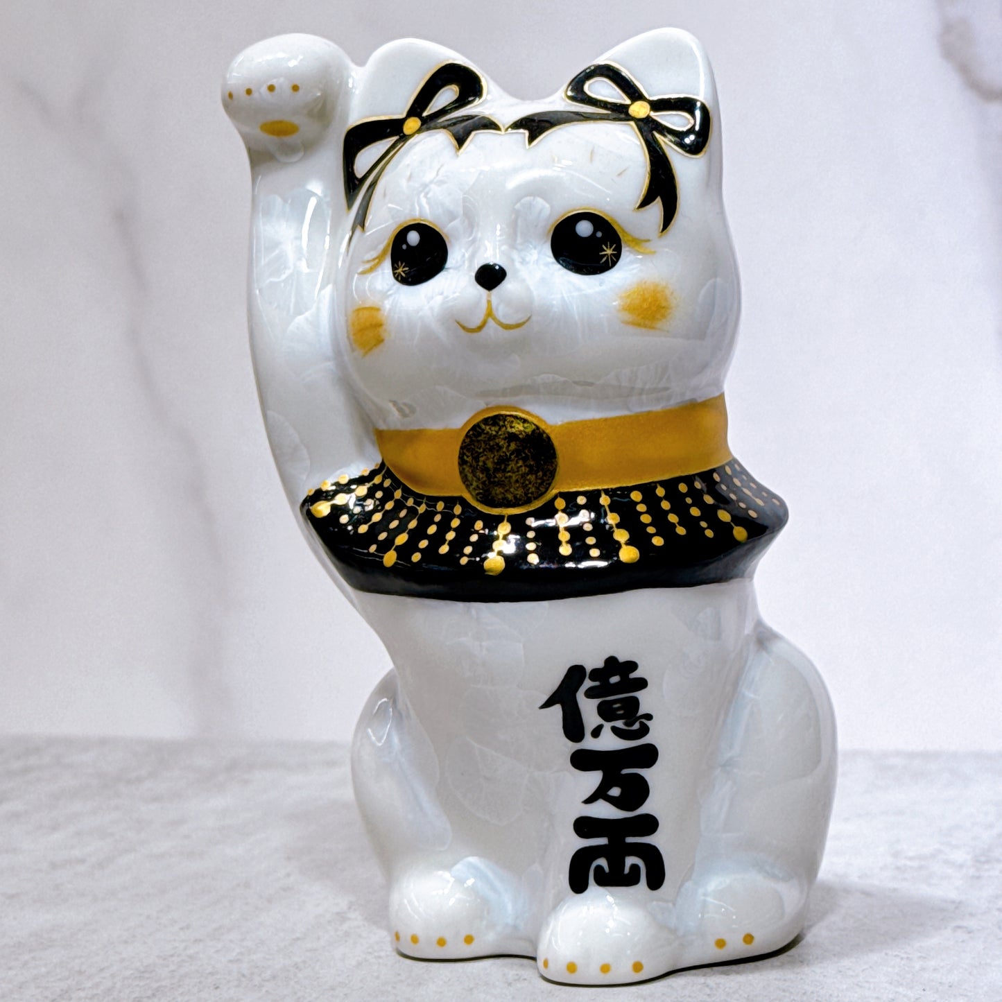 日本清水燒招財貓 花結晶 白 白体花 億万両