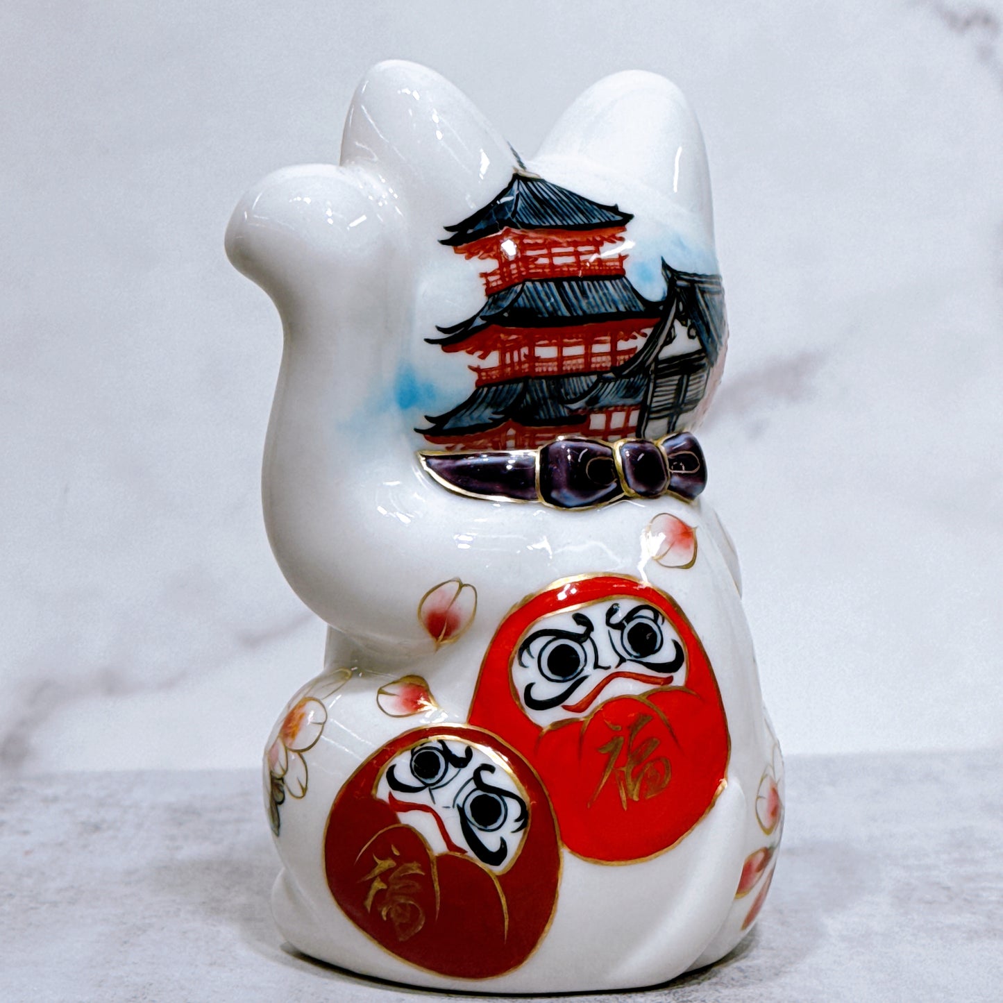 日本清水燒招財貓 色繪 広隆寺 達摩