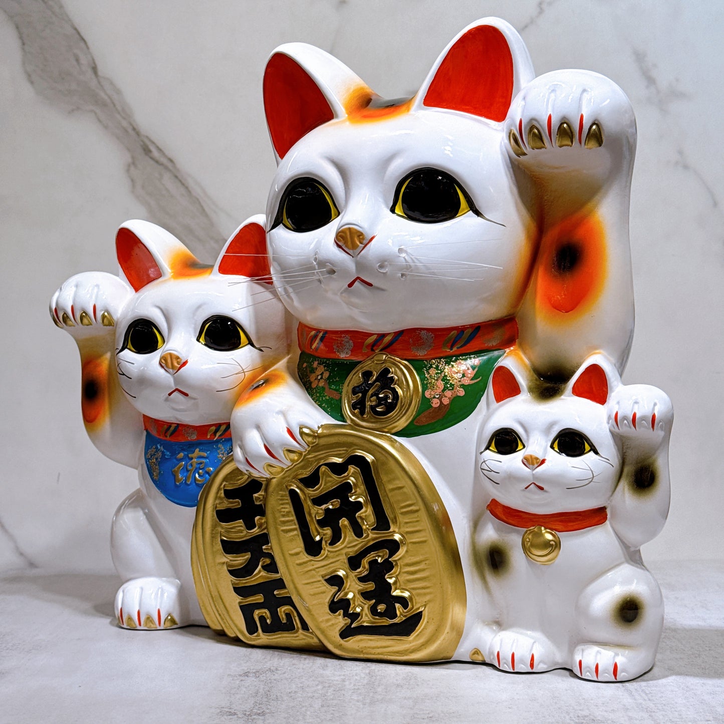 Japanese Tokoname Million Two or Three Cats Lucky Cat No. 10