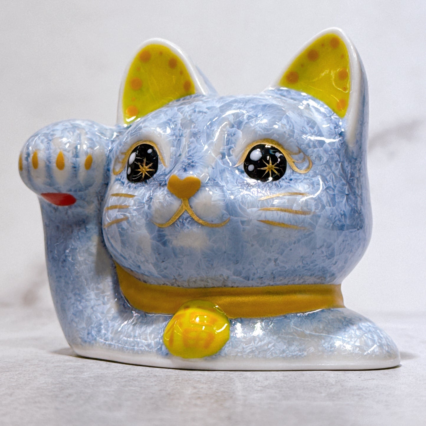 日本清水燒招財貓 貓半身 花結晶 銀藤 招福