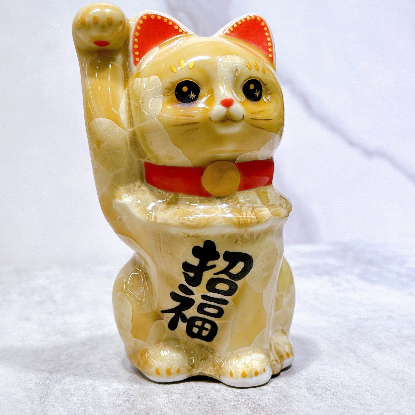 日本清水燒招財貓 花結晶 金花 招福