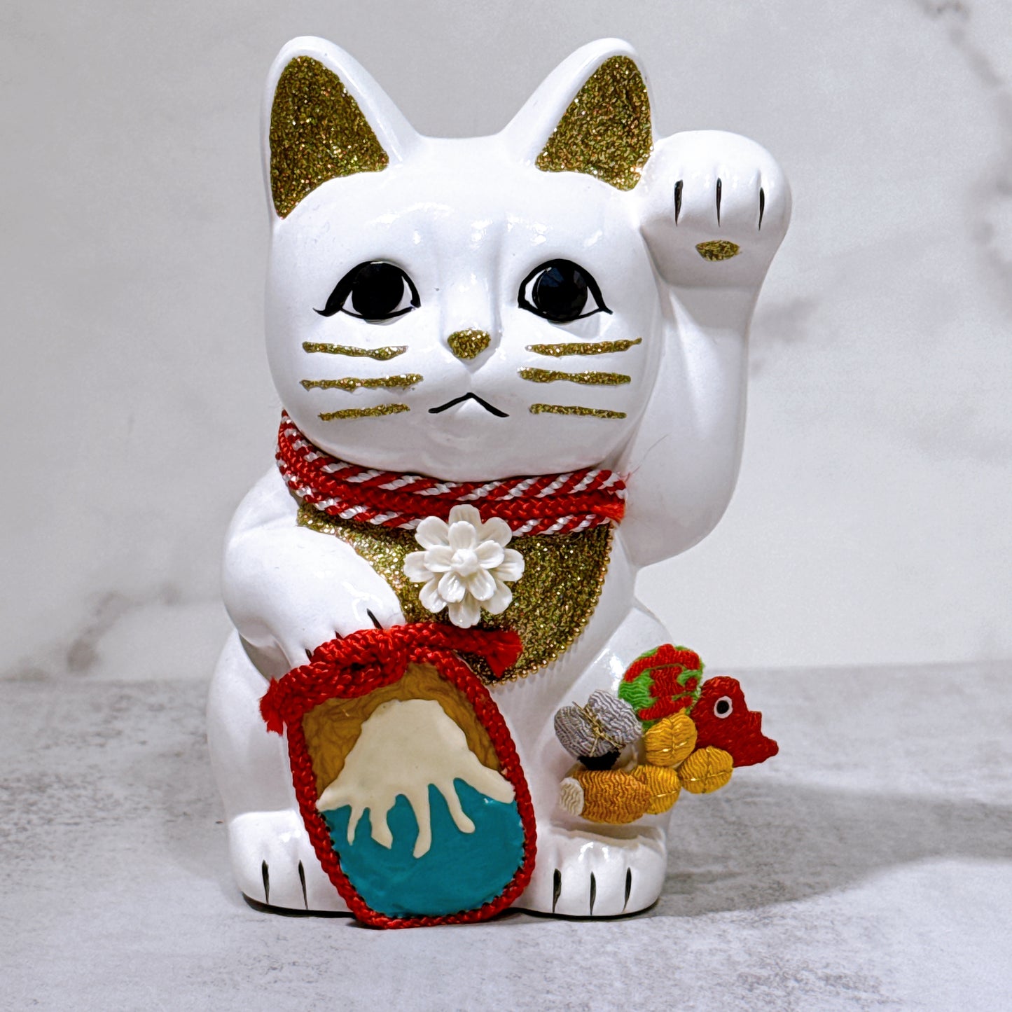 日本花見招財貓 富士 5號 白 左手