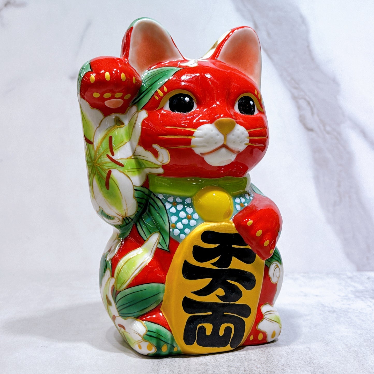 日本清水燒招財貓 赤地 卡薩布蘭 特大