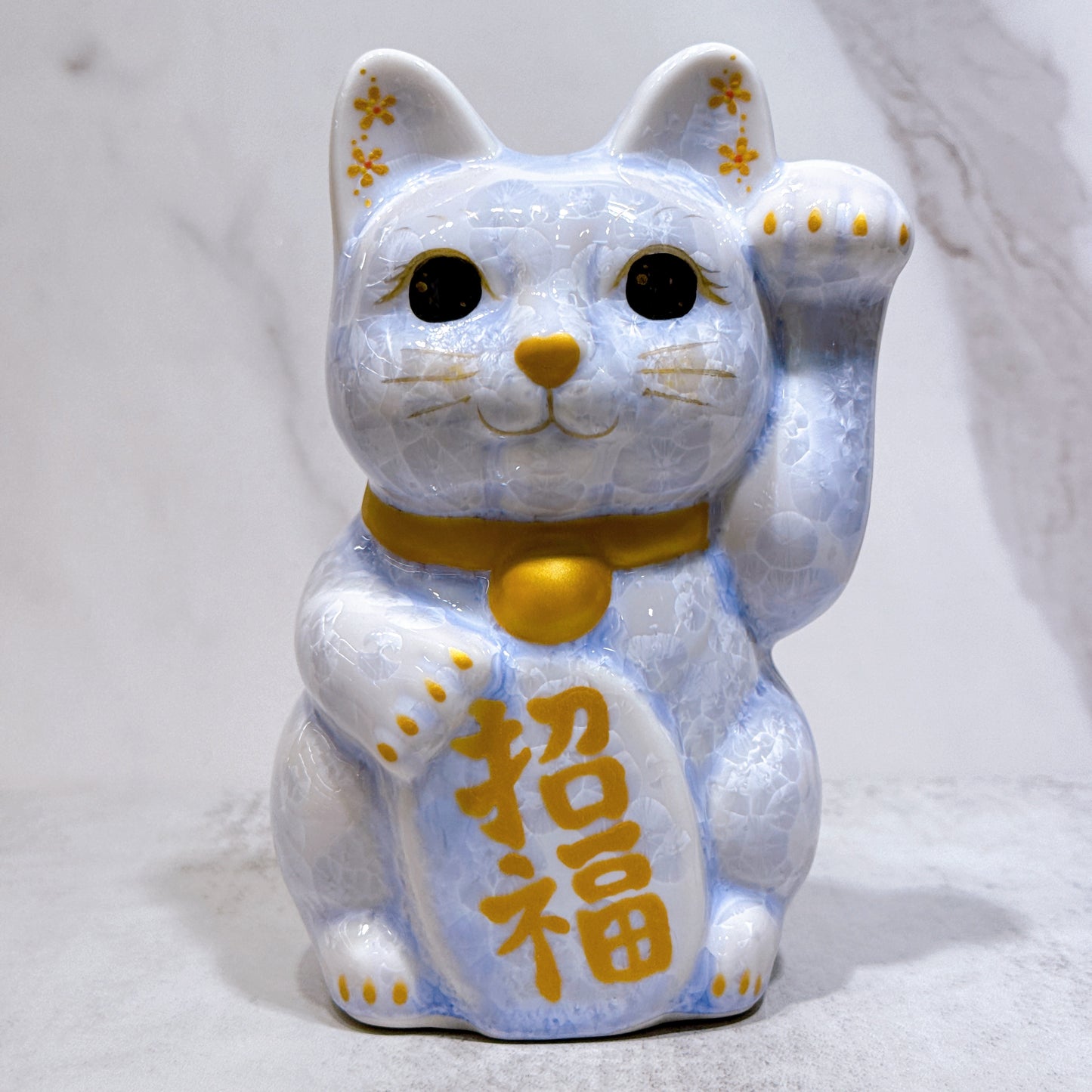 日本清水燒招財貓 花結晶 藤 招福 中號 左