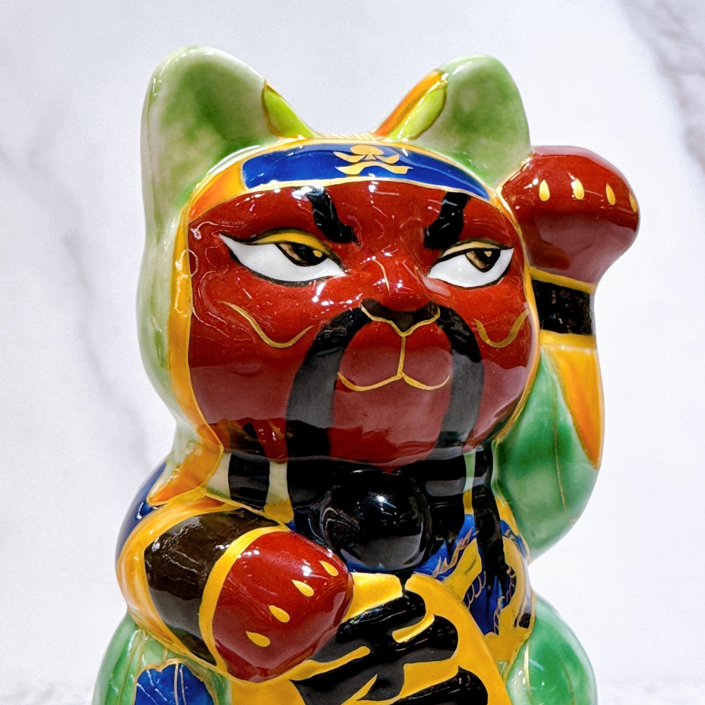 日本清水烧招财猫 仫绘 关羽